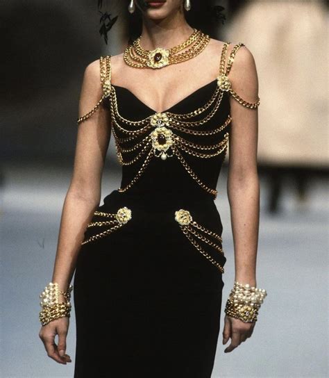 chanel black dress|Chanel Black Dress With Gold Chains .